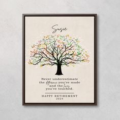 a card with an image of a tree and the words, since never underestimable