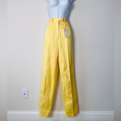 Vintage Yellow High Waisted Pleated Front Trouser Pants By Rafaella Deadstock Size 10 Material: 100% Cotton Perfect For Any Season Aprx Flat Meas: Waist 13.5" Hip 19" Rise 14" Inseam 33" Faint Tiny Spot Near Waistband And Belt Loop Its Super Small I Almost Missed It See Last Pic Kept In A Clean, Smoke-Free, Pet-Free Environment Classic Full-length Bottoms For Summer, Classic Full-length Summer Bottoms, Fitted Solid Color Work Pants For Summer, Fitted Work Pants For Summer, Yellow Straight Leg Bottoms With Elastic Waistband, High Waist Cotton Bottoms For Formal Occasions, Fitted High Waist Work Pants For Summer, Summer Full-length Bottoms With Belt Loops, Summer Full Length Bottoms With Belt Loops