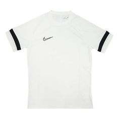 Men's Nike Dri-FIT Academy Casual Sports Knit Soccer/Football Cuff Colorblock Embroidered Short Sleeve White T-Shirt CW6102-100 (Embroidery) White Cotton Team Logo Jersey, White Cotton Jersey With Team Logo, White Cotton Team Spirit Jersey, White Crew Neck Jersey For Football, Nike White Jersey With Team Name, White Nike Jersey For Sports Events, White Football Training Jersey For Football Season, White Football Season Jersey For Training, White Training Jersey For Football Season