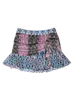 Current Boutique-Ramy Brook - Rainbow Snakeskin Printed Ruffle Miniskirt Sz 8 Stretch Summer Mini Skirt, Summer Stretch Mini Skirt, Trendy Summer Mini Skort, Flirty Ruffled Mini Skort, Blue Ruffled Stretch Skort, Blue Stretch Ruffle Skort, Trendy Mini Hem Skirt For Summer, Stretch Mini Hem Skort For Summer, Flirty Mini Skort For Summer