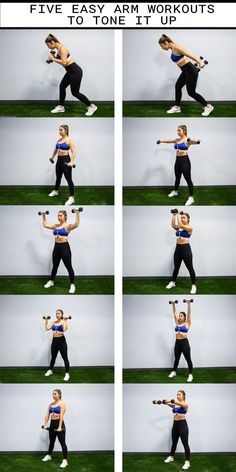 a series of photos showing how to do the same exercise with one arm and two hands