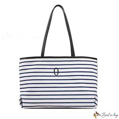 Bird in Bag - Large-capacity handbag female new casual color-collision striped shoulder tote bag Chic Striped Shoulder Bag For Daily Use, Striped Canvas Shopping Bag, White Travel Bag With Striped Lining, Shopping Bag With Striped Lining And Double Handle, White Tote Shoulder Bag With Striped Lining, Travel Tote Shoulder Bag With Striped Lining, Striped Travel Tote Shoulder Bag, Everyday Bags With Striped Lining And Double Handle, Casual Travel Bag With Striped Lining