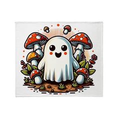 a white towel with an image of a ghost surrounded by mushrooms