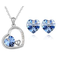 Austrian Crystal Heart Necklace & Earrings Jewelry Set-Jewelry Sets-Innovato Design-Light Blue-Innovato Design Crystal Heart Necklace, Color Heart, Pendant Earring, Earring Charms, Chain Pendant, Colorful Heart, Austrian Crystal, Crystal Heart, Earring Backs