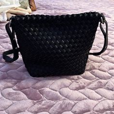 Black Woven Leather Shoulder Bag- Never Used! Leather Shoulder Bag, Shoulder Bags, Bag Lady, Shoulder Bag, Leather, Women Shopping, Black, Color