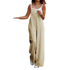 DYMADE Women Plus Size Cotton Linen Solid Loose Sleeveless Wide Leg Pocket Casual Jumpsuit is the piece you have been searching for. High quality fabric, soft, comfortable and special design, give you what style you need. Features: Casual Style, Cotton Linen, Plus Size, Square Neck, Wide Leg, Loose, Solid, Jumpsuit, Pants. Occasion: It is perfect to daily, work, travel, vacation, wedding, night out, event, date, home, every Outdoor Etc. Match: Pair it with sneakers for an eyes-catching look. Abo Maternity Clothes Summer, Overalls Casual, Cold Shoulder Jumpsuit, Womens Jumpsuits Casual, Long Pant Jumpsuit, Solid Color Jumpsuits, Jumpsuit Casual, Pocket Jumpsuit, Cool Summer Outfits