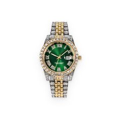 A luxurious accessory. Create a classy look. This luxurious emerald-faced watch for men and women is bound to make admirers green with envy! Its astonishing design and vivid details convey the very essence of class and style. Designed to help you create a remarkable classic look, the Emerald Face Watch is a sophisticated and unique piece of jewelry, perfect for any occasion.. An exquisite piece of jewelry. Your head-turning style starts on your wrist. Watch details. The face of the watch has an Shoes Instagram, Clothes Model, Diamond Watches For Men, European Women, Instagram Beauty, Timeless Gifts, Classic Jewelry, Two Tone Watch, Brass Jewelry