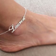 Custom Name Anklet will be handmade with your desired name.(You can have your own name personalized on this Bracelet.) I hope you will love this elegant yet stylish name Bracelet.The most unique jewelry you can find, the perfect gift for you and your loved one. * Material: Silver *  * Finished Color: Sterling Silver, Rose gold Filled or 22K Gold Filled * Customization: This product can be your wish name,text, letters, number, or any other things. * Production Method : Handmade and Some Hand Cutting tools(for good quality) ♥ How To Order ♥ * Just let us know in the 'NOTES' section upon ordering as to what NAMES you'd like on the charms. This stylish English Name Anklet is the perfect accessory to showcase your unique style and personality. Personalized with your name, it's a truly unique an Name Anklet, Minimalist Anklet, Pretty Letters, Stylish Name, Sterling Silver Anklet, Customized Jewelry, Silver Anklets, Foot Jewelry, Ankle Bracelet