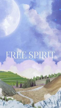 a poster with the words fire spirit in front of a mountain landscape and river under a full moon