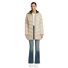 Face the cold in style in this Big Chill Chevron Quilted Puffer Coat for women. This mid-length jacket features a slimming chevron quilted pattern that will keep you warm and have you looking your best. Designed with a faux Sherpa lining in the collar and a water-resistant shell fabric, this puffer coat will help keep you cozy in the rain, the sleet and the snow  your perfect grab-and-go winter jacket. Size: XL.  Color: Beige.  Gender: female.  Age Group: adult. Chevron Quilt Pattern, Puffer Jacket With Hood, Big Chill, Quilted Puffer Jacket, Coat For Women, Quilted Pattern, Chevron Quilt, Jacket With Hood, In The Rain