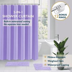 two in 1 shower curtain built - in waterproof coating no separate liner needed