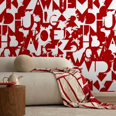 Abstract Letters Wallpaper Removable Wallpaper Home Decor Wall Art Wall Decor Room Decor / Red Typography Abstract Wallpaper - B711 Red Typography, Modern Mural, Modern Nautical, Thick Wallpaper, Wallpaper Home Decor, Commercial Wallpaper, Wallpaper Peel And Stick, Wallpaper Removable, Wallpaper Calculator