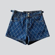 Add a chic. stylish edge to your wardrobe this summer with our Women's Denim Shorts from the 2023 Summer Collection! With a modern street style and a luxurious. stitched design. these shorts are the perfect blend of classic sophistication and contemporary vibe.Why You Can't Miss Out On These ShortsForm to perfection. these shorts feature a wide-leg fit. high-waist silhouette. and a zipper & button closure. The ornamented detailing and bold pattern add a unique touch of elegance. making them the Chic High-waist Jean Shorts With Belt Loops, Chic High Waist Jean Shorts With Belt Loops, Chic Denim Blue Jean Shorts, Chic Cutoff Shorts With Belt Loops, Chic High-waisted Denim Jean Shorts, Chic Short Jeans With Belt Loops, Trendy Denim Blue Shorts With Belt Loops, Chic High-waisted Jean Shorts With Pockets, Chic Denim Blue Cotton Jean Shorts