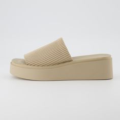 Meet Pim, a knit platform sandal. Featuring a memory foam insole and a soft knit stretch upper, Pim will provide all-day comfort for your feet. Pim has a 2 inch platform wedge, which is bottomed off with a soft, light, and flexible outsole. Nude Platform Sandals, Tan Platform Sandals, Recruitment Outfits, Target Clothes, Wedge Espadrilles, On Clouds, Open Toe Shoes, Round Toe Heels, Shoes Heels Pumps