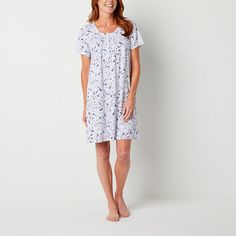 You will love the lightweight feel of this comfy cotton blend short sleeve nightgown!Closure Type: ButtonNeckline: Scoop NeckSleeve Length: Short SleeveApparel Length: 37 InchesFiber Content: 60% Cotton, 40% PolyesterFabric Description: JerseyCare: Machine WashCountry of Origin: Imported Women's Nightgowns, Nightgowns, Trending Now, Night Gown, Scoop Neck, Pajamas, Cotton Blend, Short Sleeves, Womens Shorts