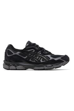 Asics: Black Gel-NYC Sneakers | SSENSE Asics Black Sneakers With Reflective Details, Black Mesh Asics Running Shoes, Athleisure Running Shoes For Streetwear With Medium Fit, Athleisure Streetwear Running Shoes With Medium Fit, Athleisure Medium Fit Running Shoes For Streetwear, Asics Dynamic Sneakers With Reflective Details, Asics Dynamic Mesh Sneakers, Dynamic Asics Mesh Sneakers, Functional Asics Sneakers