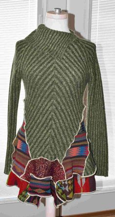 This recycled sweater pullover is very flattering in design. A size small it has a 34 inch bust and is 31 inches in length. Womens Pullover Sweaters, Eureka Springs Ar, Recycled Sweater, Eureka Springs, Pullover Sweater Women, Sweater Pullover, Women Pullover, In Design, Pullover Sweaters