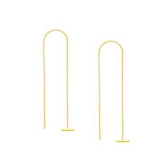 14K Yellow Gold Staple Bar Threader Earrings - Women. Our 14 karat threader earrings that our collection provides, exude a high polish quality that will punctuate any outfit. These earrings are perfectly crafted for accentuating ensembles for that eye-catching look. The easy to slide threader backing to our earrings provide a comfortable and easy application for those that want it on/off in a flash. Size: one size.  Gender: female.  Age Group: adult. 14k Yellow Gold Threader Earrings, 14k Yellow Gold Linear Earrings With Ear Wire, Gold Sterling Silver Classic Threader Earrings, Classic Gold Threader Earrings In Sterling Silver, Classic Gold Sterling Silver Threader Earrings, Gold Linear Earrings With Ear Wire In 14k Gold, Classic Yellow Gold Threader Earrings For Everyday, Single 14k Yellow Gold Threader Earring, Yellow Gold Dangle Linear Earrings With Ear Wire