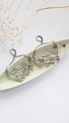 Dark Silver Twig Earrings Rustic Forest Branch Chandeliers - Etsy Nature-inspired Dangle Earrings, Nature-inspired Metal Jewelry With Matching Earrings, Nature-inspired Pierced Dangle Jewelry, Nature-inspired Metal Jewelry With Earrings, Nature-inspired Metal Drop Earrings, Silver Nature-inspired Metal Earrings, Nature-inspired Silver Metal Earrings, Twig Earrings, Woodland Tree