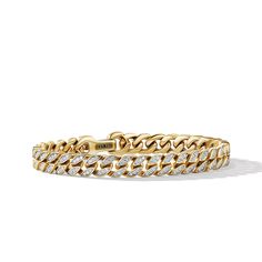 David Yurman Curb Chain Bracelet in 18K Yellow Gold with Pave Diamonds David Yurman Bracelet, Curb Chain Bracelet, Wedding Day Jewelry, Diamond Collection, Amulets, Mens Gold, Unique Pendant, Ring Size Guide, Curb Chain