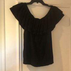 Really Nice Top By J Crew That’s Flattering. Brand New And In Original Condition! Chic Black Cotton Tops, Black Cotton Top For Night Out, Black Ruffled Cotton Blouse, Black Short Sleeve Top With Ruffles, Black Summer Tops For Workwear, Black Summer Tops For Work, Chic Black Cotton Blouse, Casual Ruffled Tops For Night Out, Black Tops For Day Out