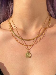 18K Gold Plated Stainless Steel Water Safe Hypoallergenic Anti-Tarnish Rust Free Length: 40+5cm extender Pendant Diameter: 1.5cm Staple Necklace, Dainty Chain Necklace, Gold Anklet, Gold Jewelry Earrings, Silver Anklets, Coin Necklace, Silver Chain Necklace, Necklace Length, Snake Chain