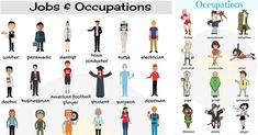 an image of jobs and occupations in the world with different types of people on it