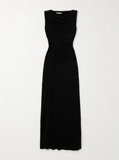 ULLA JOHNSON Natalia Lyocell-jersey maxi dress | NET-A-PORTER Elegant Dresses Black Long, Pre-draped Asymmetrical Neckline Ruched Maxi Dress, Ruched Maxi Dress With Asymmetrical Neckline, Asymmetrical Neckline Ruched Maxi Dress, Black Maxi Dress With Ruched Asymmetrical Neckline, Fitted Pre-draped Ruched Maxi Dress, Pre-draped Fitted Dress With Ruched Sides, Fitted Dress With Ruched Sides And Pre-draped Style, Formal Ruched Asymmetrical Maxi Dress