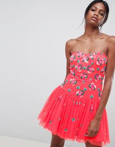 ASOS EDITION bandeau tulle embellished mini dress | ASOS Bardot Midi Dress, Embellished Mini Dress, 21st Dresses, Petite Tops, Mode Online, Pink Mini Dresses, Sweetheart Neck, Embellished Dress, Trending Dresses