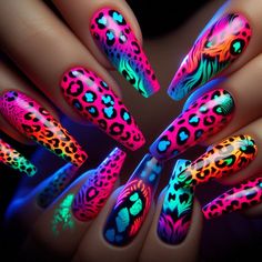 Halloween Cheetah Nails, Neon Leopard Nails, Tiger Nails