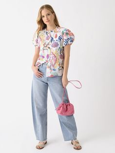 DESCRIPTION:A lightweight cotton poplin blouse with puff sleeves and a colorful marine life-inspired print.FEATURES:Ruffle NecklinePuff SleevesButton-Down FrontAll-Over Novelty Print100% Cotton PoplinClassic FitModel is wearing size Small top.Model's Measurements: Height: 5'9.5" | Bust: 32C | Waist: 26.5" | Hips: 37" | Dress Size: 2-4 (US) Summer Cotton Puff Sleeve Top With Floral Print, Multicolor Balloon Sleeve Puff Top For Summer, Casual Printed Puff Sleeve Top For Summer, Casual Floral Print Puff Sleeve Top For Summer, Casual Puff Sleeve Top With Floral Print For Summer, Casual Printed Blouse With Balloon Sleeves, Casual Multicolor Balloon Sleeve Blouse, Pink Cotton Puff Sleeve Top For Day Out, Pink Puff Sleeve Top With Floral Print