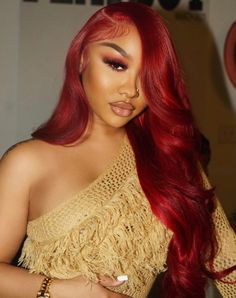 Cute Outfits With Red Hair, Red Lace Front Wigs Side Part, Red Hair Prom Dress, Outfits With Burgundy Hair, Red Side Part Quick Weave, Burgundy Side Part Wig, Outfits With Red Hair, Birthday Curls, Burgundy Wigs For Black Women