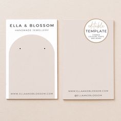 This double sided earring display card design is a perfect addition to your business packaging. Easy to customise and helps create a professional look and feel for your business without breaking the bank! This is an editable and printable download. Search by #BUSD2 for the matching collection! TRY OUR FREE DEMO https://templett.com/design/v2/demo/thesimpletemplateco/17564609,17564032 WHAT WILL I RECEIVE? With this listing, you will receive a digital template of our display cards in the following Canva Free Template Earring Cards, Free Printable Earring Card Template, Diy Earring Display Cards, Diy Jewellery Display, Earring Card Design, Jewellery Display Cards, Diy Earring Cards, Earring Cards Template, Earring Display Cards