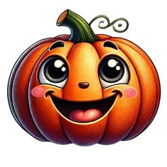 a cartoon pumpkin with big eyes and a smile on it's face is shown