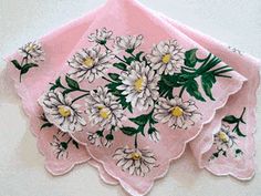 Handkerchiefs are 100% Batise Cotton, a lovely soft cloth, very reminiscent of vintage hankies. The square hankies measure approximately 13... Handkerchief Crafts, Ladies Hanky, Lace Hankies, Shasta Daisy, Shasta Daisies, Ladies Handkerchiefs, Wedding Hankies, Vintage Hankies, Pink Body