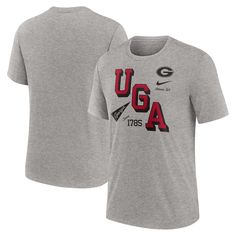 Gear up for game day with a spirited showing in the form of this Georgia Bulldogs Blitz Roll Call T-shirt from Nike. It features multiple Georgia Bulldogs graphics running across the torso for an unapologetic display of fandom and a classic, casual look that pairs well with any go-to cap or accessory. The tri-blend fabric ensures this tee rests comfortably each time you reach for it. Classic Casual, Georgia Bulldogs, Men's Nike, Heather Gray, Game Day, Nike Men, Heather Grey, Casual Looks, Bulldog