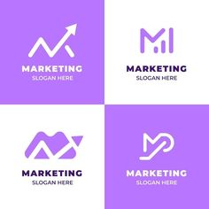 four different logos with arrows and the words marketing on them, including an arrow in the center