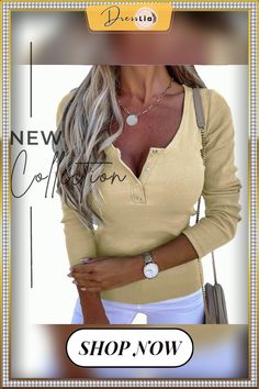 Long Sleeve Tops for Women Spring Autumn V-neck Button Casual Round Neck Solid Color T Shirts Elegant Office Lady Female Clothes Long Sleeve Tops For Women, Female Clothes, Elegant Office, Streetwear Tops, Elegant Shirt, U Neck, Office Lady, Office Ladies, Long Sleeve Pullover