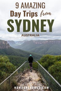 a person standing on top of a bridge with the words 9 amazing day trips from sydney australia