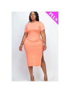 Introducing our Plus Size Drawstring Ruched Side Split Hem Midi Dress, a stylish and comfortable addition to your wardrobe designed to enhance your curves and elevate your style. Crafted from soft and lightweight high-stretch jersey fabric, this midi dress offers both fashion and comfort for any occasion.Key Features:
- Fabric: Made from 92% polyester and 8% spandex, ensuring a soft touch and excellent stretch for maximum comfort.
- Fit: The drawstring ruched detailing and side split hem create Side Split Dress, Staple Dress, Short Sleeve Midi Dress, Midi Dress Plus Size, Split Dress, Plus Size Jumpsuit, Midi Short Sleeve Dress, Mom Dress, Outfits With Hats