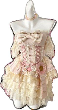 Kawaii Fitted Dress With Doll Collar, Cute Fitted Dress With Lace Patchwork, Sweet Beige Fitted Dress, Sweet Fitted Beige Dress, Cute Corset Dress For Spring, Cute Fitted Corset Dress With Ruffles, Baroque Costume, Princess Corset, Marie Antoinette Style