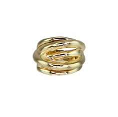 -18k gold plated multi-band ring with hammered and polished textures -Handmade in Brazil - Please note that our brand uses natural semi-precious stones--each piece has a unique texture, shine, and color Multi Band Ring, Exclamation Point, Mixed Metal Earrings, Wire Ring, Wire Rings, Brass Buckle, Metal Earrings, Calf Hair, Italian Leather