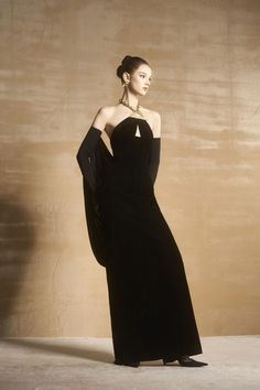 Bisaria Halter Cut-Out Velvet Floor Length Dress | MEAN BLVD