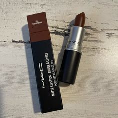 Mac Cosmetics Consensual Brown Matte Statement Lipstick New In Box Mac Consensual Lipstick, Mac Brown Lipstick Shades, Mac Brown Lipstick, Brown Lippies, Brown Makeup Products, Pop Of Color Makeup, Dark Brown Makeup, Dark Brown Lipstick, Cherry Red Lipstick