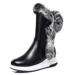 Department Name: Adult Item Type: Boots With Platforms: Yes Heel Height: Low (1cm-3cm) Outsole Material: Rubber Closure Type: ZIP Boot Height: Mid-Calf Platform Height: 0-3cm Fashion Element: Fur is_handmade: Yes Season: Winter Insole Material: Plush Heel Type: Flat with Toe Shape: Round Toe Upper Material: PU Boot Type: Snow Boots Pattern Type: Solid Heel Height: 3.5cm Style: Fashion ,Sweet,Casual Shoe Width: Medium(B,M) Platform Height : 2cm Gender: Women Winter Mid-calf Boots With Zipper Closure, Winter Boots With Zipper Closure And Flat Heel, Winter Mid-calf Boots With Zipper And Round Toe, Winter Mid-calf Boots With Zipper Closure And Round Toe, Flat Black Winter Boots, High Sneakers Women, Women Snow Boots, Fur Snow Boots, Flat Heels