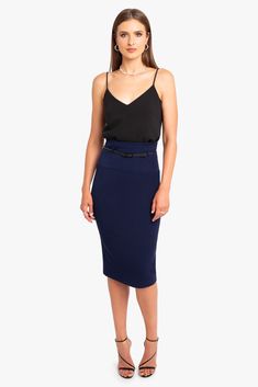 The classic pencil skirt made of our finely woven, stretch gabardine. Style features detailed yoke with a 3/8" genuine leather belt that sits at your natural waist. Skirt has center back invisible zipper, with hook and eye closure. Falls 29" from natural waist. Self: 62% Polyamide, 32% Viscose, 6% Elastane. Lining: 95% Polyester, 5% Elastane. Dry Clean Only. Made in USA of Imported Materials. 29 inches From Natural Waist Genuine Leather Belt Center Back Hidden Zipper Fully Lined Tailored Pencil