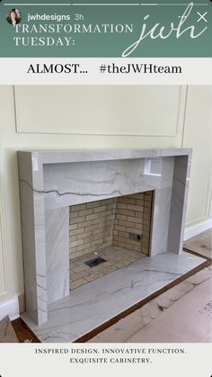 an advertisement for a fireplace that is being built