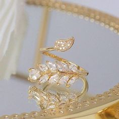 "18k Gold Plated Lovely Leaf Design Open Wedding Ring, Fb16fa1068 Size: Adjustable Metal: 18k Gold Plated Stone: Cubic Zirconia Best Quality Gift For Women, Christmas, Birthday, Vacation, Mother's Day, Valentine's Day, Wedding, Engagement , Bridal, Promise, Anniversary, Party Thank You For Visitng!" Leave Ring, Rose Gold Flower Ring, Gold Leaf Rings, Gold Flower Ring, Rose Gold Flower, Daily Jewelry, Trendy Ring, Leaf Ring, Zircon Ring