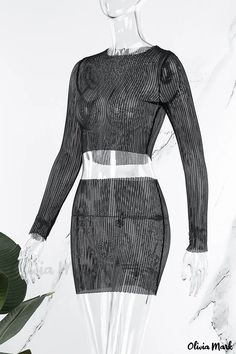 Olivia Mark - Impresionante Conjunto de Dos Piezas Marfil Transparente con Elegante Cuello en O y Mangas Largas White Two Piece Set, Black Two Piece Set, White Two Piece, Black Two Piece, Two Piece Dress, Two Piece Sets, Piece Dress, Olivia Mark, Skirt Length