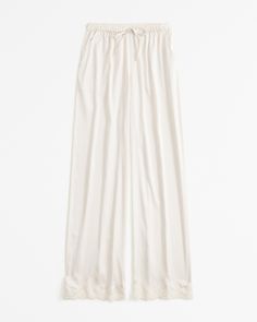 Women's Lace and Satin Sleep Pant | Women's Intimates & Sleepwear | Abercrombie.com Elegant Loungewear Pants With Tie Waist, Spring Wide Leg Lounging Pants With Drawstring, Wide Leg Pants With Tie Waist For Daywear, Wide Leg Sleepwear With Elastic Waistband, Wide Leg Summer Sleep Bottoms, Chic Daywear Bottoms With Drawstring, Spring Wide-leg Lounge Sleepwear, Chic Bottoms With Drawstring For Daywear, Stretch Wide Leg Sleepwear With Elastic Waistband